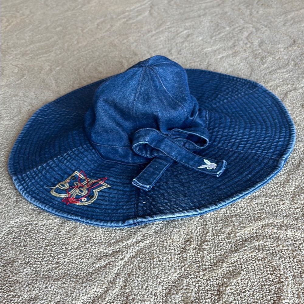 Blue Denim Wide Brim Hat. Vintage Playboy.